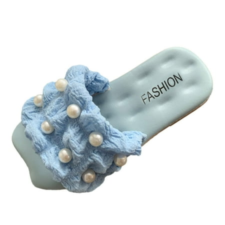 

KaLI_store Girls Slippers Slides for Girl Breathable Anti-Slip Home Bathroom Ladies Slippers Blue 3.5
