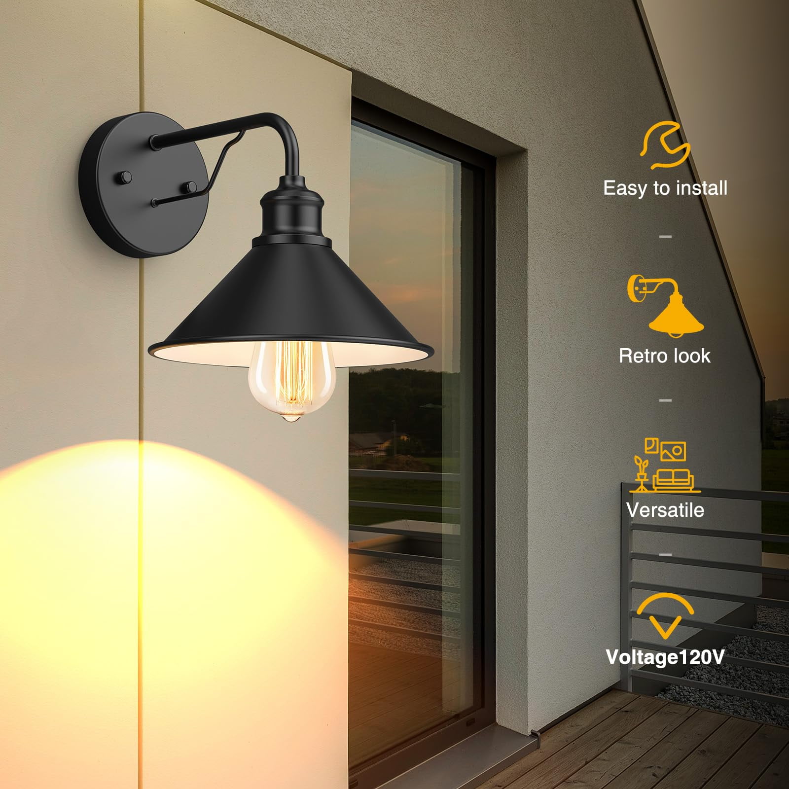 Outdoor Wall Lights - 2 Pack Matte Black Modern Farmhouse Wall Sconces for House & Porch, Classic Barn Light Fixtures, Indoor & Outdoor E26 Socket