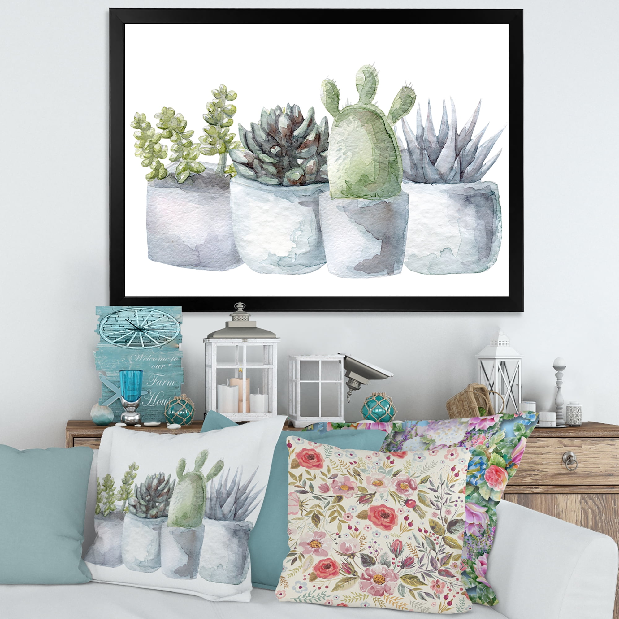 Designart 'Succulent and Cactus House Plants I' Farmhouse Framed Art Print
