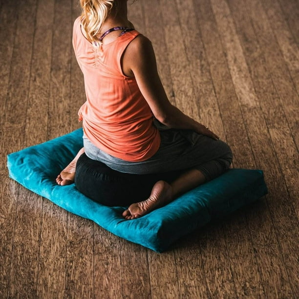 Gaiam Zabuton Soft Rectangular Meditation Floor Cushion Support Pillow,  Teal 