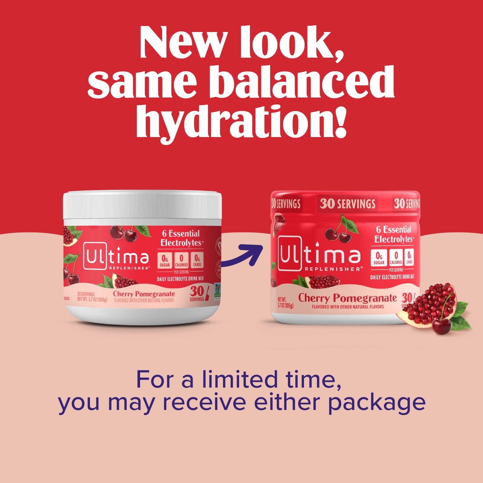 Ultima Replenisher Hydration Electrolyte Powder Drink Mix, Sugar-Free Cherry Pomegranate 30 Servings