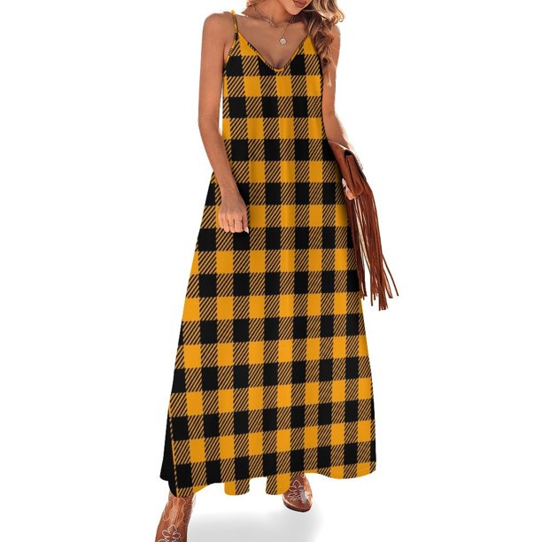 Vestido sin mangas con estampado de cuadros naranja y negro para otoño, vestidos de fiesta, vestido de dama de honor para mujer