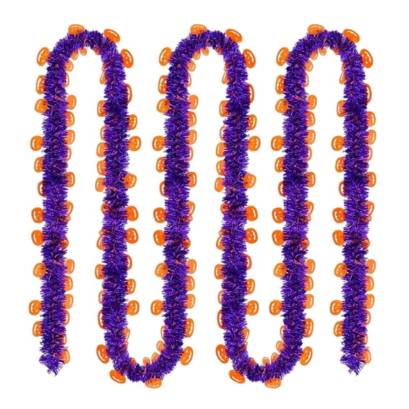 MInHoues 39 FT Halloween Pumpkin Tinsel Garland, Glitter Orange Pumpkin Metallic Twist Hanging Streamer for Fireplace Wall Indoor Outdoor Party Decor (Purple)