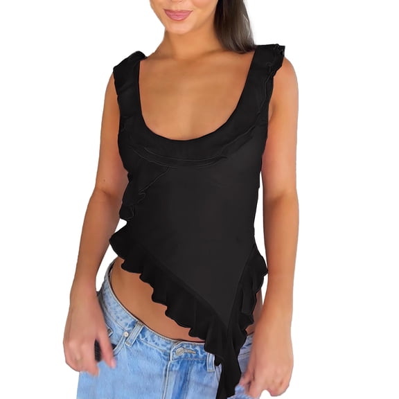 frariair Ladies Lace Detail Camisole Featuring Asymmetric Hem And Lightweight Fabric For Beach Vacation Comfort Black