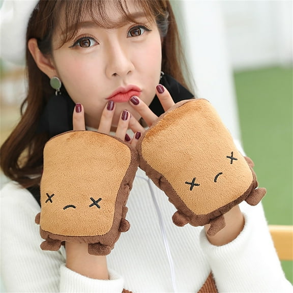 Miogawg USB Hand Warmers, Cute Usb Heated Gloves, Half Wearable Fingerless, Usb Powered Heated Hand Warmer Gloves For Women And Children