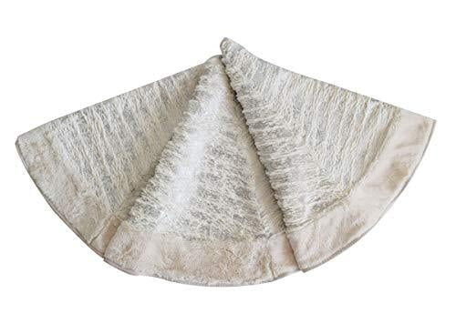 Silver 52" Round Faux Fur Christmas Tree Skirt with Brushed Foil Print
