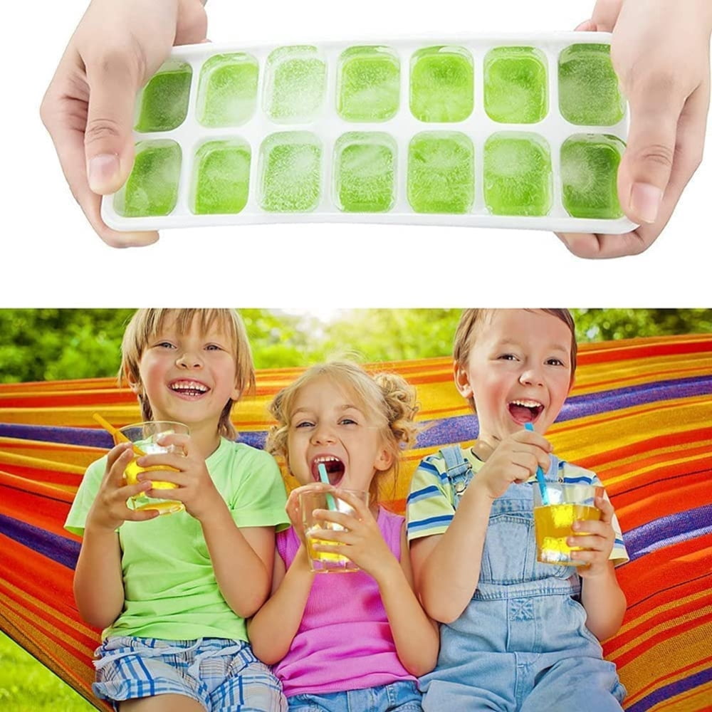 Dsseng 4Pcs Ice Cube Tray with Lid Silicone Ice Cube Moulds Ice Cube Makers Silicone Square 14 Grids Ice Maker Mould Easy Release