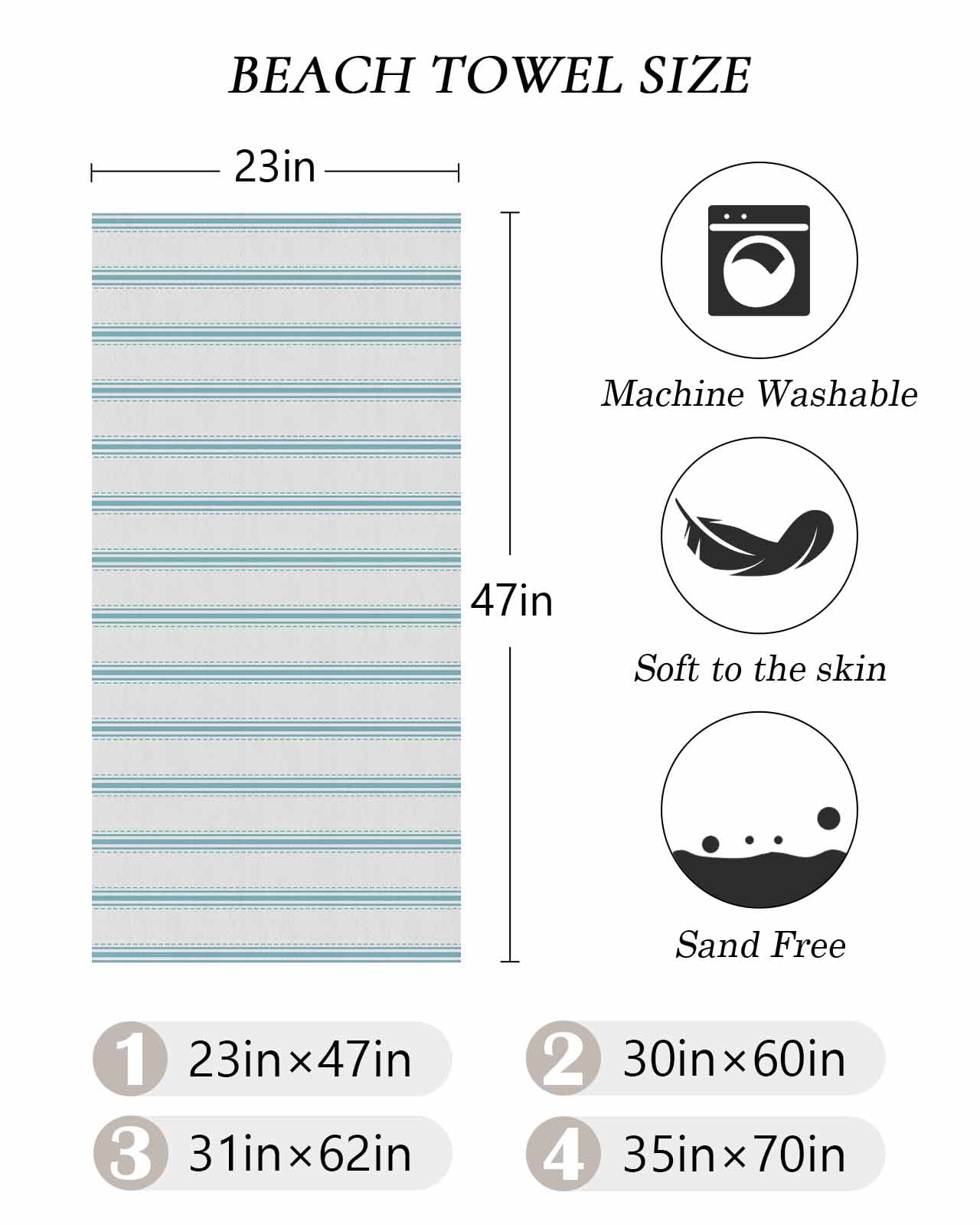 Blue Striped Beach Towels Oversized Super Absorbent, Blue White Stripes Farmhouse Lightweight Bath Towel Quick Dry Sets For Bathroom/Pool/Rv Camping/Beach Play/Gym Room/Picnic 23"x47"