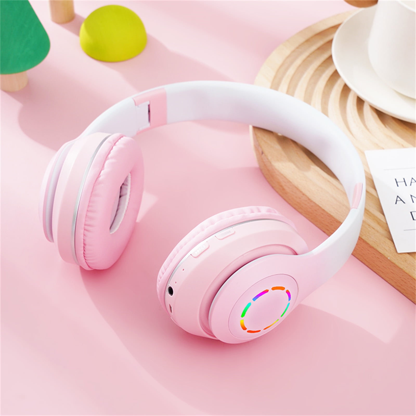 Active Noise Cancelling Headphones Bluetooth Headphones Wireless Headphones Over Ear with Microphone Deep Bass, Comfortable Protein Earpads, 30 Hours Playtime for Travel/Work - Pink