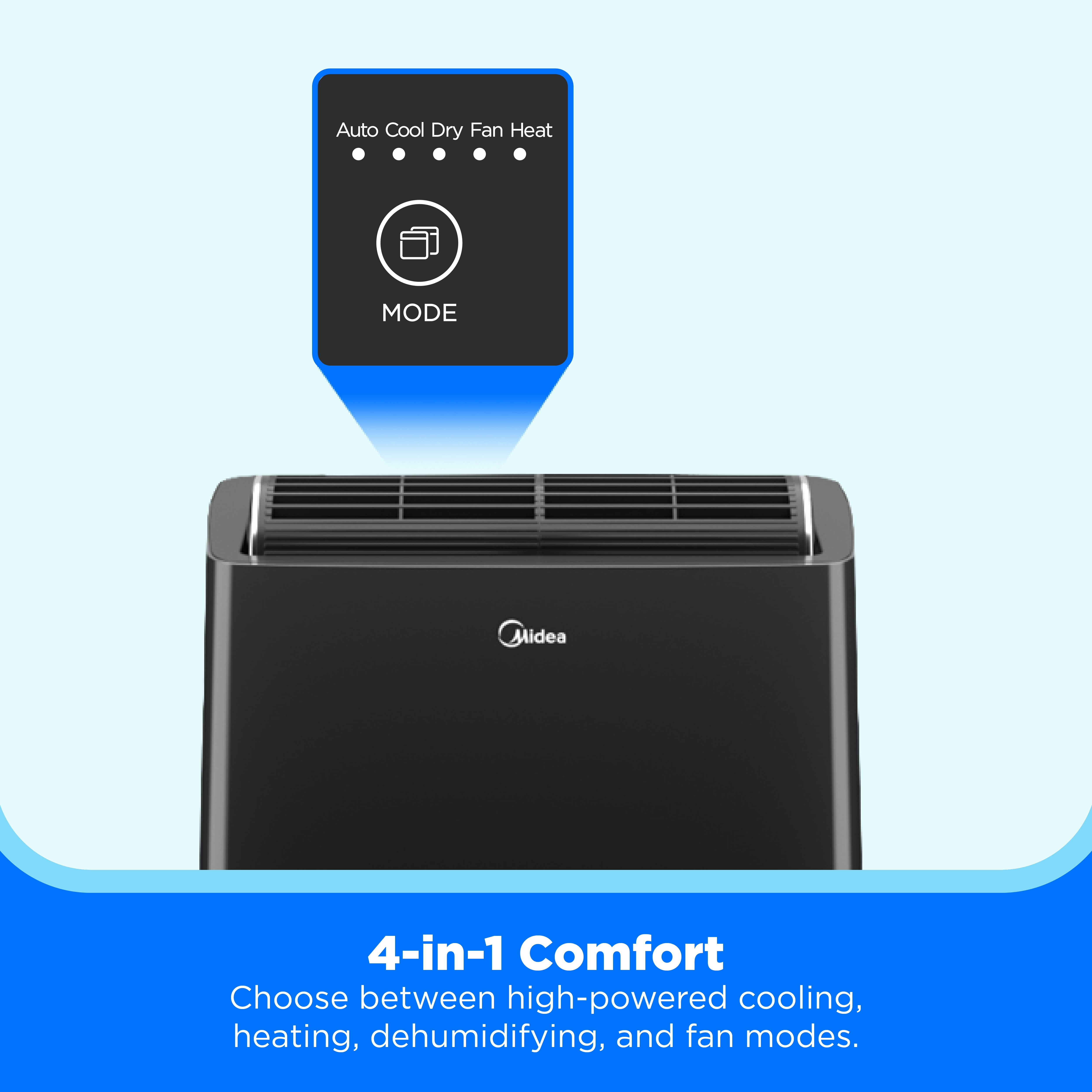 Midea Duo 12,000 BTU Portable Air Conditioner, High Efficiency Inverter, 4-In-1 Heat, Fan, Dehumidifier, Cool, Wi-Fi and Alexa, Black