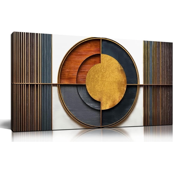 WFSposterLarge Canvas Wall Art for Living Room Bedroom Home Office Brown and White Wood Color Geometrical Picture Modern Canvas Prints Framed Wall Decor