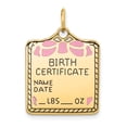 thumbnail image 1 of 14K Yellow Gold Enameled Pink Engravable Birth Certificate Charm, 1 of 2