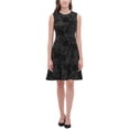 thumbnail image 1 of Tommy Hilfiger Robe en Velours à Fleurs Ligne A pour Femmes, Noir, 4, 1 of 1