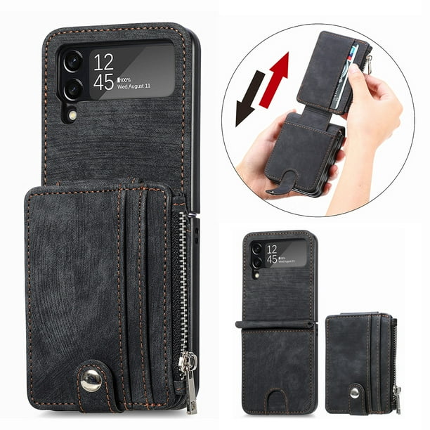 Galaxy Z Flip 4 Wallet Case with Card Holder【2 in 1 Detachable】【 Zipper