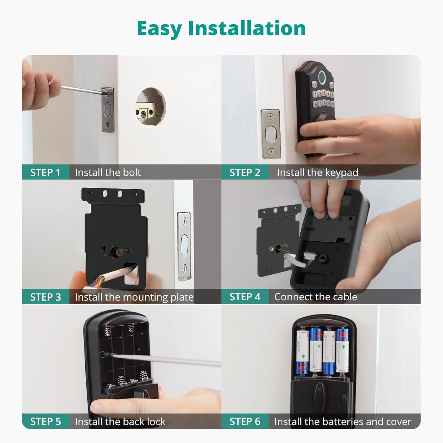 Fingerprint Door Lock, Keyless Entry Door Lock with APP Control, Security Smart Locks for Front Door, Electronic Deadbolt Lock, Auto Lock, Easy Installation, Black
