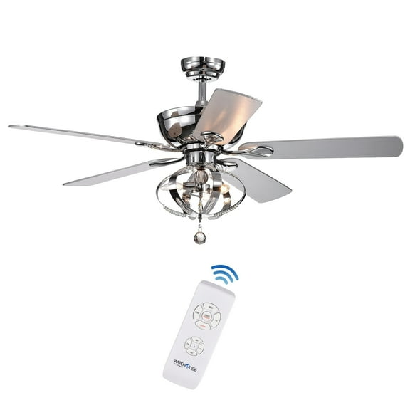 Tatiana 5-blade 52-inch Chrome Ceiling Fan with 3-Light Royal Chandelier (Remote Controlled)