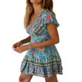 thumbnail image 2 of MesaSe Robe Bohème pour Femmes Motif Floral Manches Courtes Col en V Profond Design Taille Robe Courte Plissée Ample pour Vacances à la Plage, 2 of 6