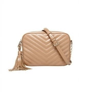 Daisy Rose Quilted Shoulder Cross body bag for Women with tassel - PU Vegan Leather - Blush