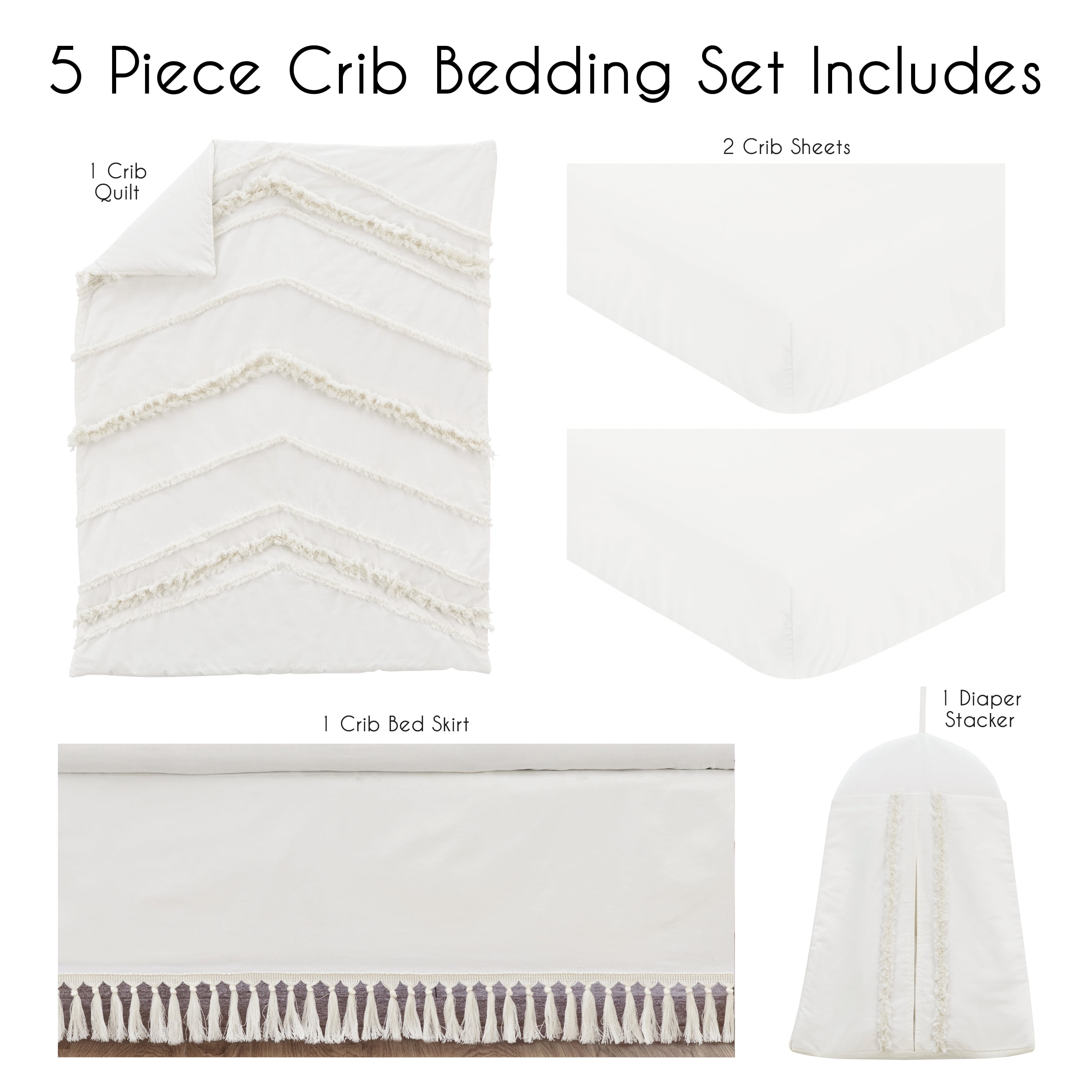 Sweet Jojo Designs Boho Fringe Ivory 5 Piece Crib Bedding Set