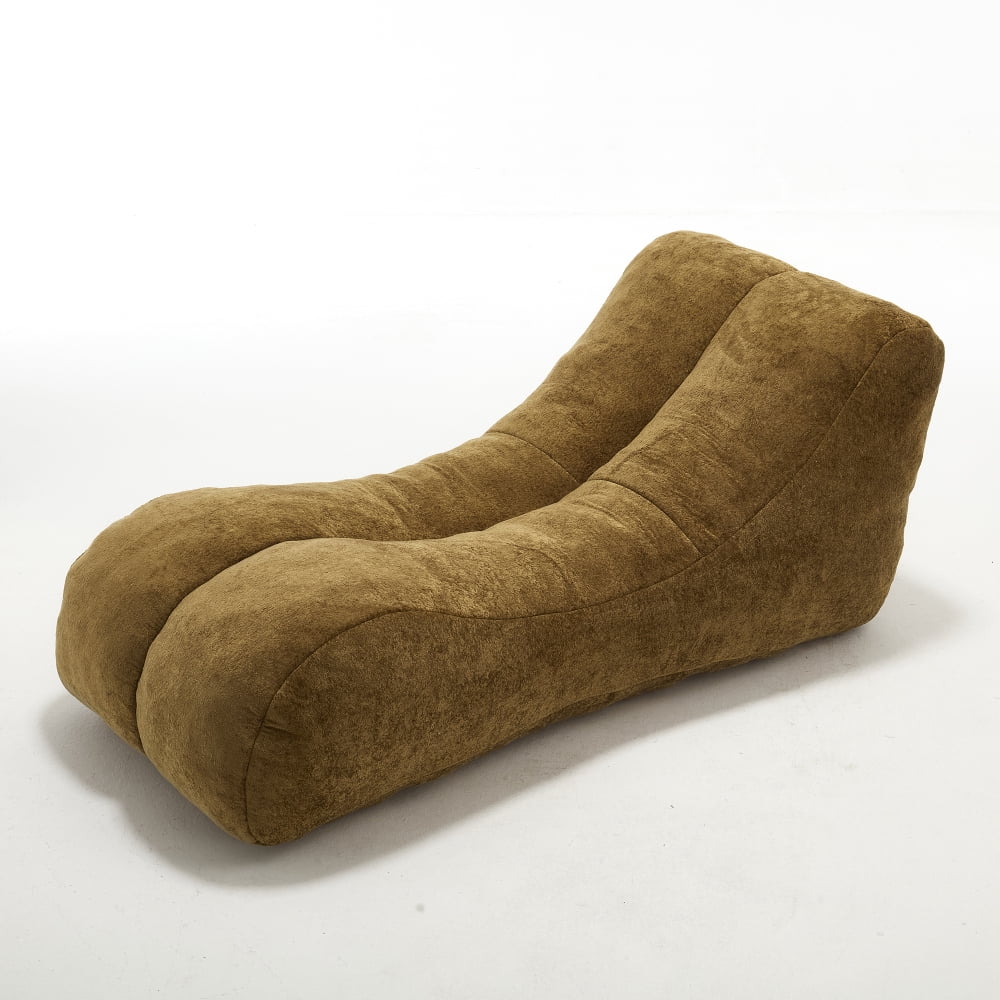 Pawverly Ergonomic Bean Bag Sofa Chair for Adults, 59-Inch Brown Lounge Chair, Sponge Filled, Modern Curved Beanbag Sofa for Living Room & Bedroom