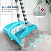 FGY Broom and Dustpan Set with Removable Handle for Indoor and Pet (Blue)
