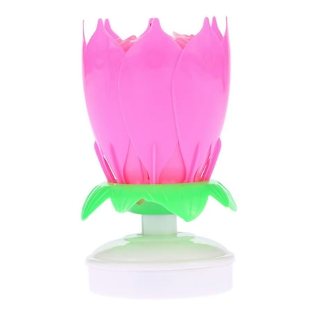 Birthday Party Candle - Musical Candle Lotus Flower Rotating Candles Light Happy Birthday Party Gift (1 pack) Pink