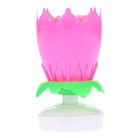 Musical Candle Lotus Flower Rotating Candles Light Happy Birthday Party Gift (1 pack)