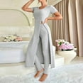 thumbnail image 4 of QUNYINEY 2 Piece Comfy Pajamas for Women Set Short Sleeve Textured Gray Soft Shirts And Pants Side Slits Crew Neck Womens Loungewear Sets, 4 of 5