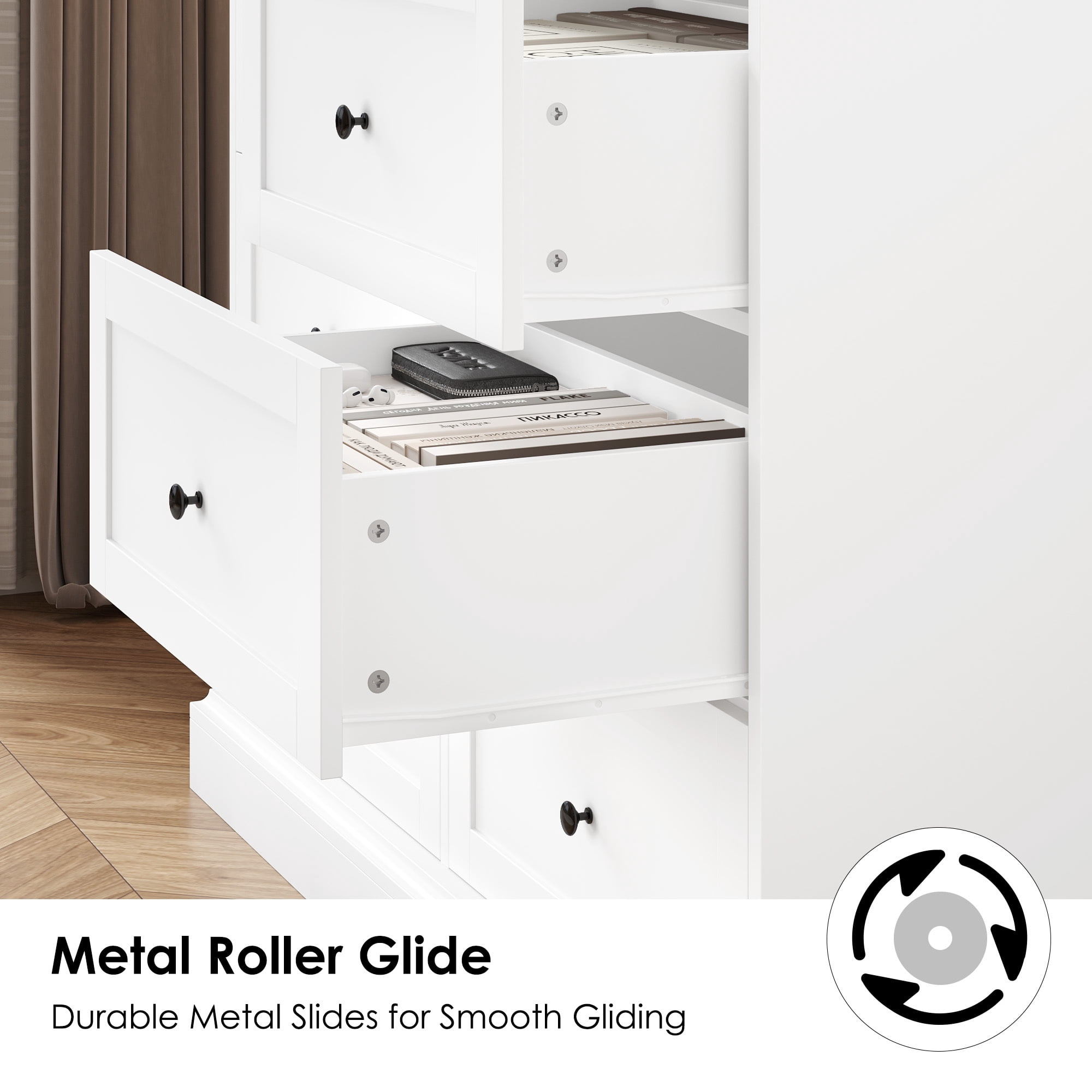 Homfa 6 Drawer Double Dresser White, Wood Storage Cabinet for Living Room, Chest of Drawers for Bedroom