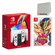 Nintendo Switch OLED Console White with Pokemon Shield and Screen Cleaning Cloth