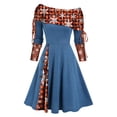 thumbnail image 1 of Qertyioot Robe à Imprimé de Noël pour Femmes, Robe Décontractée Vintage à Manches Longues pour l'Hiver, 1 of 4