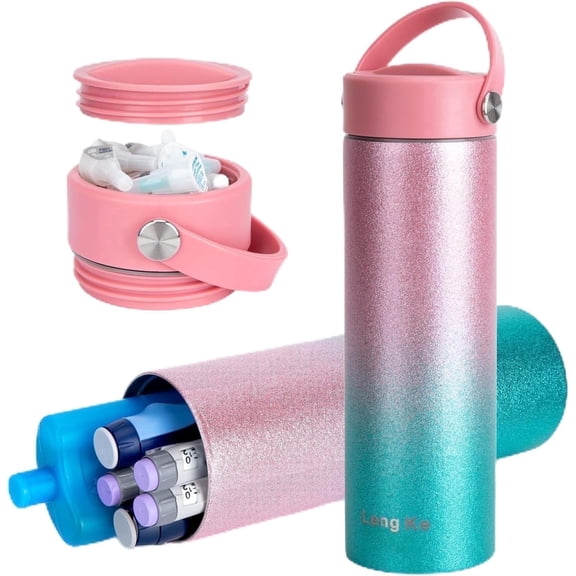 SUNMON Insulin Cooler Travel Case - TSA Approved Diabetes Travel Case Medical Cooler Bottle, Portable Insulin Pen Case for Diabetic Supplies (Glitter Pink)