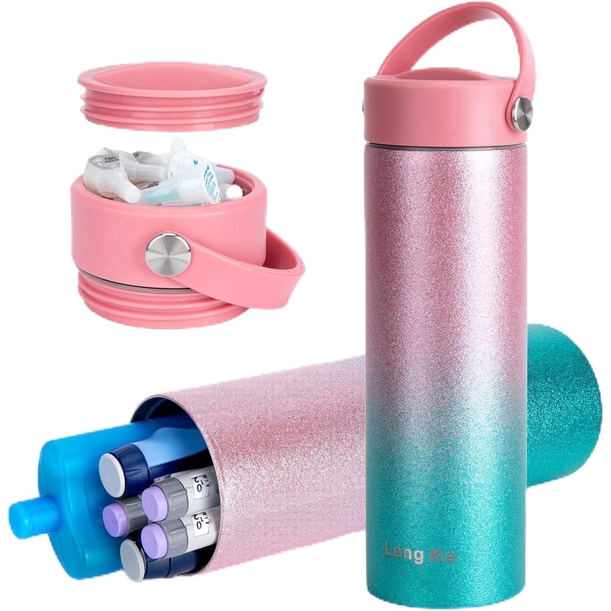 SUNMON Insulin Cooler Travel Case - TSA Approved Diabetes Travel Case Medical Cooler Bottle, Portable Insulin Pen Case for Diabetic Supplies (Glitter Pink)