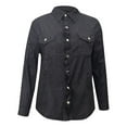thumbnail image 2 of Fashion Womens Loose Solid Color Long Sleeve Denim Button Pocket Shirt Jacket, 2 of 4