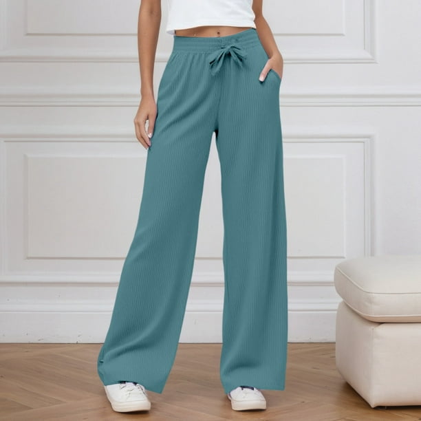 WILLBEST Pantalones Casuales de Mujer, de Cintura Alta, Holgados, de Pierna Recta, para Uso Diario, Cómodos para Entrenar En Verano y Otoño, con Cinturilla Elástica y Detalle de Lazo. Mediana