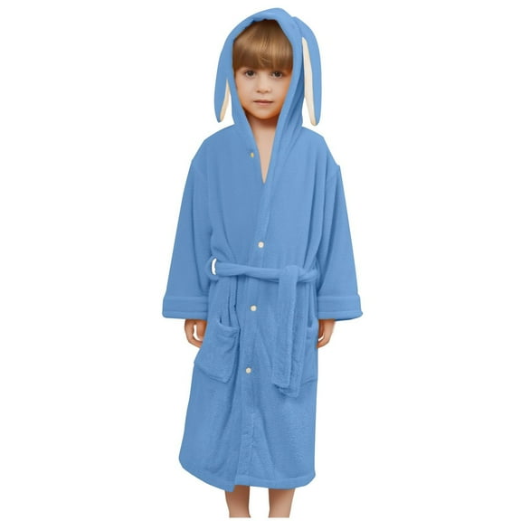 Cethrio Kids Boys Sleepwear Robes, Soft Warm Flannel Long Sleeve Boys' Bathrobes Blue Size 3-8T