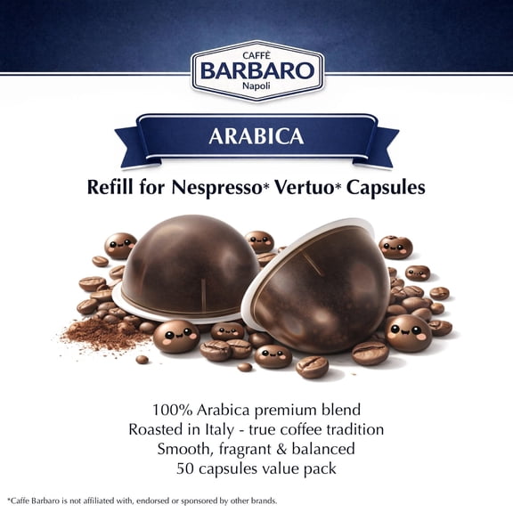 Barbaro Caffè Napoli Refill for Nespresso Vertuo Capsules – Miscela Arabica – 50 Coffee Capsules