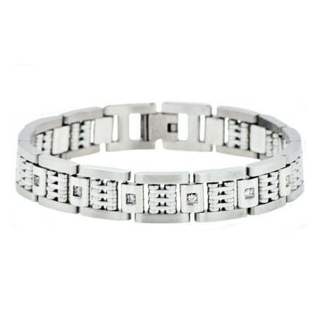 Arista Cubic Zirconia Men's Bracelet Diamonds in Stainless Steel, 8.5"