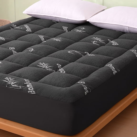Sonive Bamboo 600 GSM Fluffy Soft Mattress Topper, Dark Gray Queen Mattress Protector Cover
