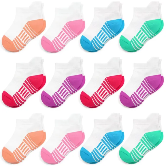 Girls Trainer Socks 12 Pairs Sports Ankle Kids Socks White Black Athletic Running School Socks Toddler Soft Socks for 1-14 Years Children