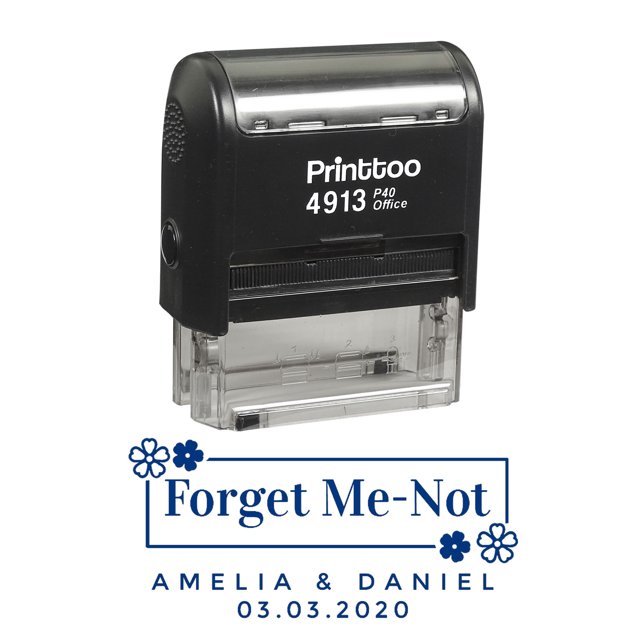 Printtoo Personalized Blue Self Inking Forget Me-Not Wedding Favor Stamp Custom Rubber Stamper-58 x 22 mm
