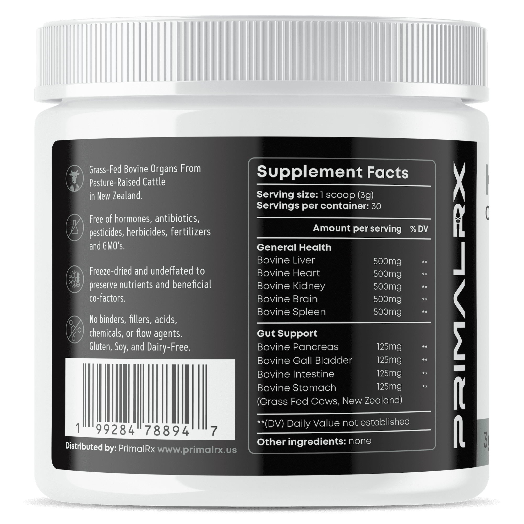 PRIMALRX K9 Essentials Multi-Organ Powder for Dogs, Grass-Fed Beef Organs, 120g