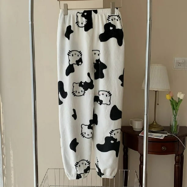 Sanrio-Pijama de Hello Kitty para mujer, pantalón de franela, de lana Kawaii, de dibujos animados, informal, para el hogar, para Halloween, Otoño, 2023