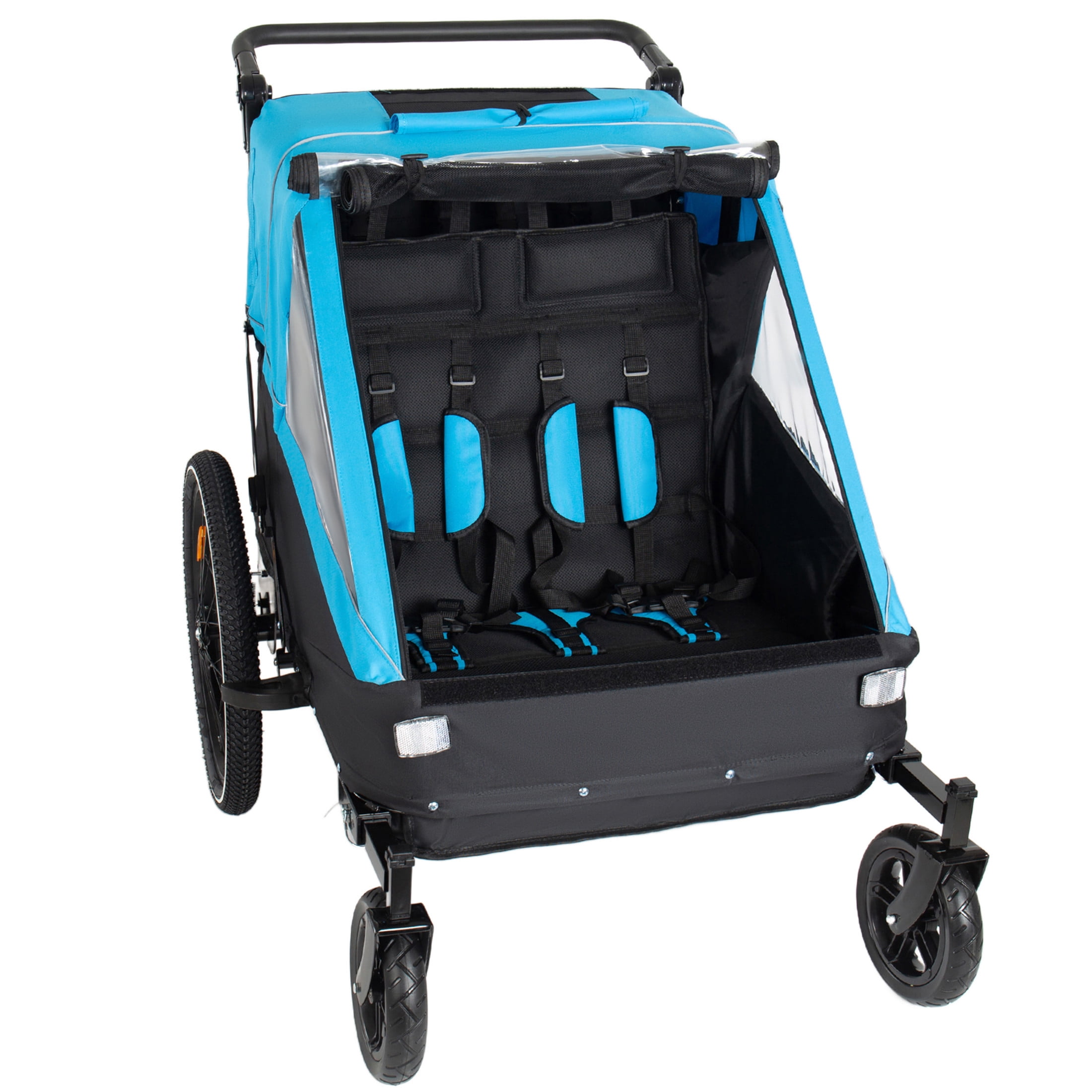 Noble House 2-in-1 Kids Bike Trailer & Jogging Stroller for 1 to 2 Children, Foldable Compact Storage Bags, Blue