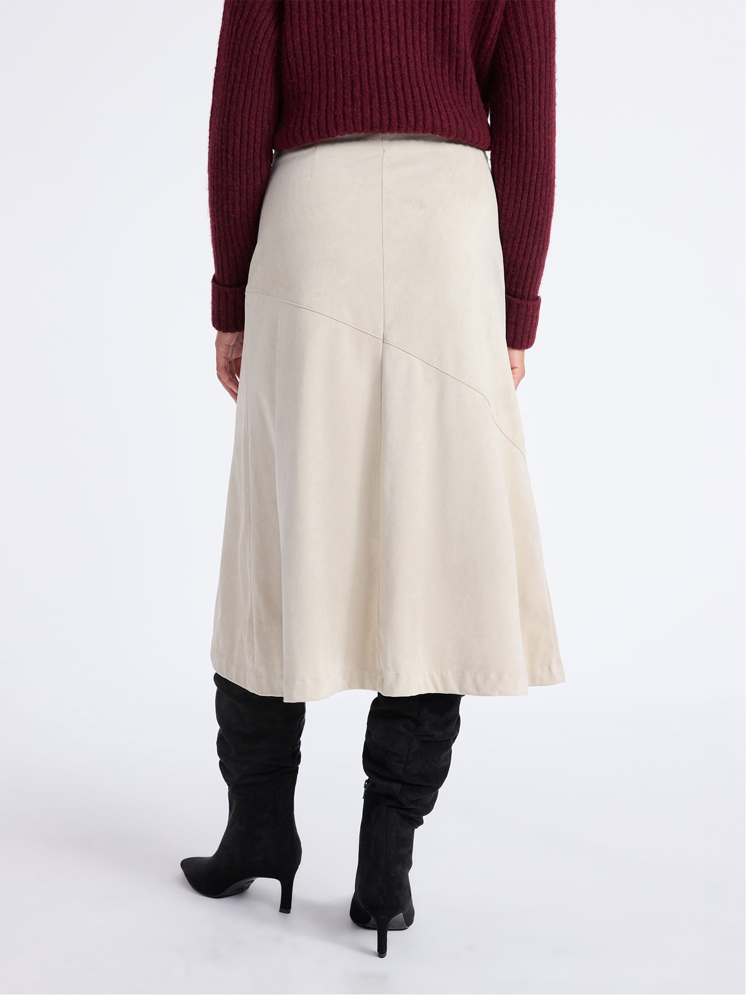 Time and Tru Women's Faux Suede Midi Skirt, 31" Length, Sizes 0-18