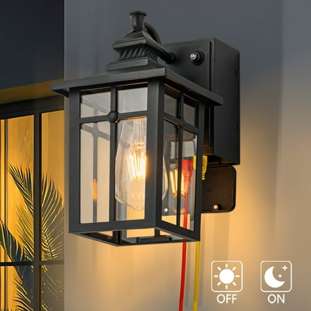 C Cattleya 11in Matte Black Dusk to Dawn Outdoor Wall Lantern Sconce with GFCI Outlet