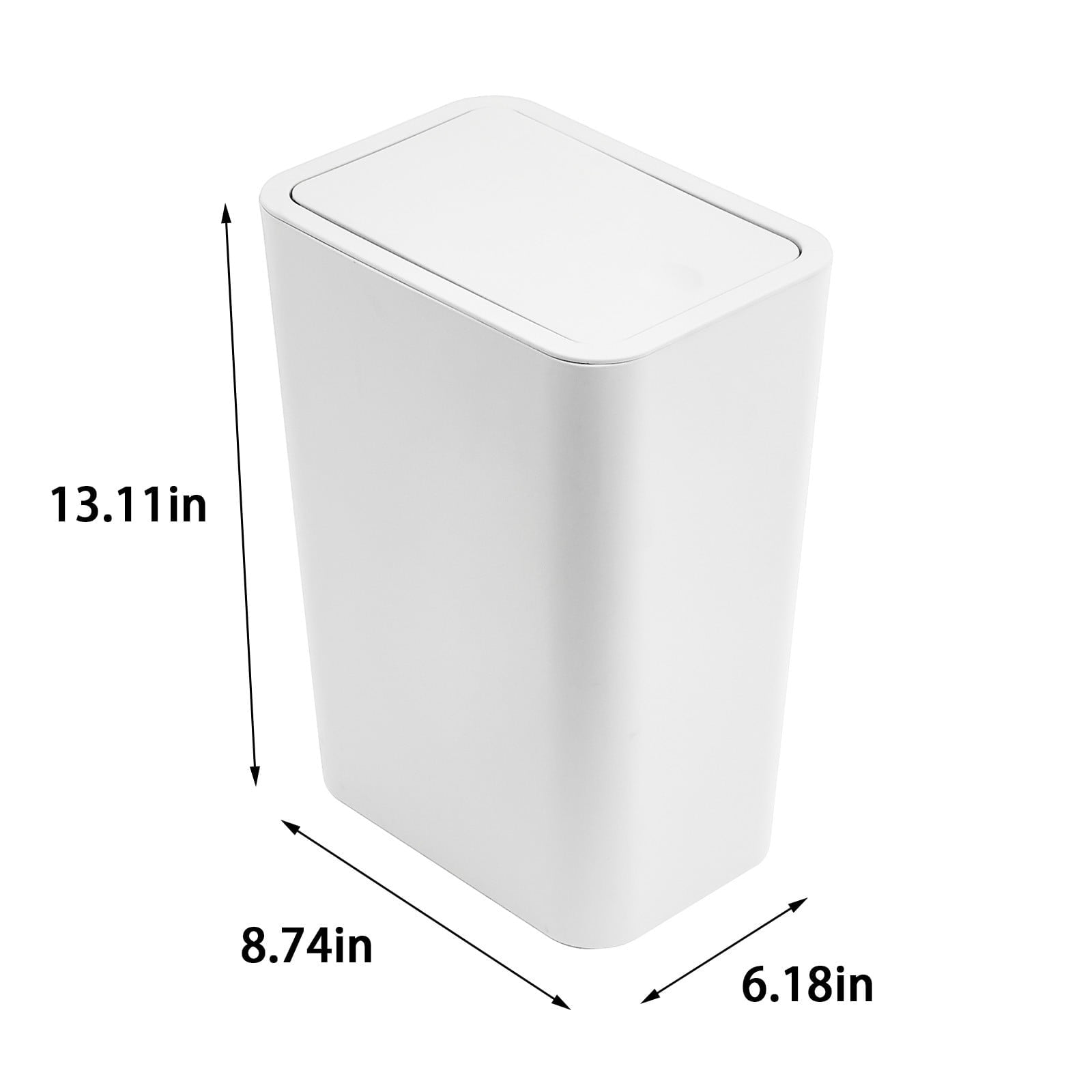 Bathroom Trash Can With Lid | Small Plastic Garbage Bin With Press Popup Lid | Narrow Wastebasket, Odor-Locking, Inner Bag Ring | Black/White/Gray | 13.1x8.7x6.2in | 1 Pack
