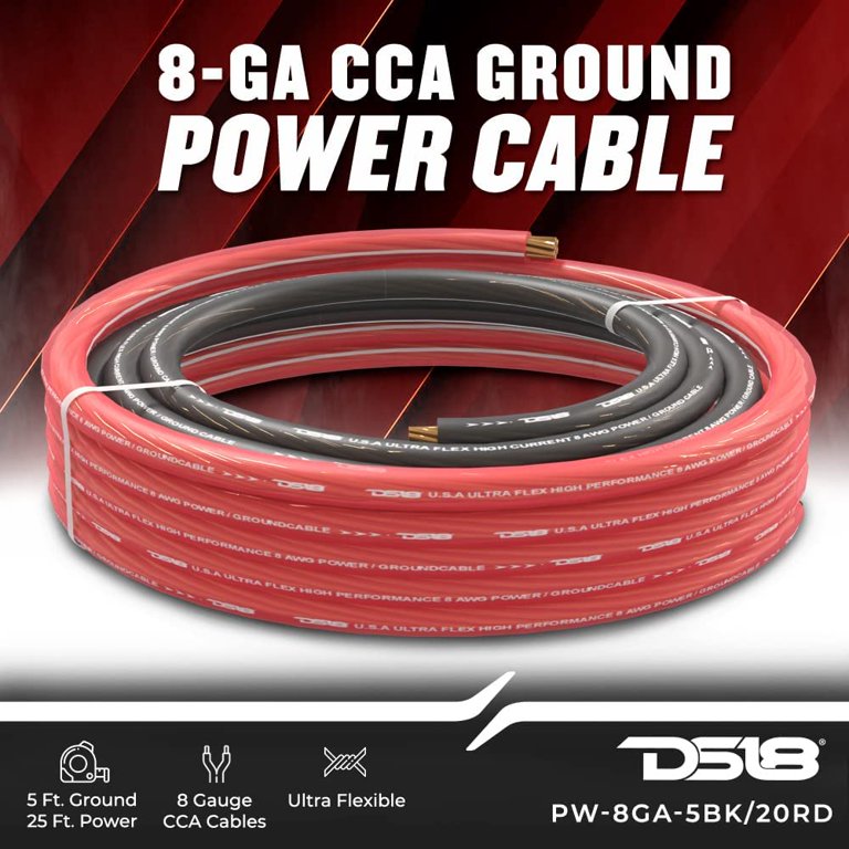 DS18 PW-8GA-5BK/20RD 8 Gauge CCA Power & Ground Wire Combo 20ft Red + 5ft Black