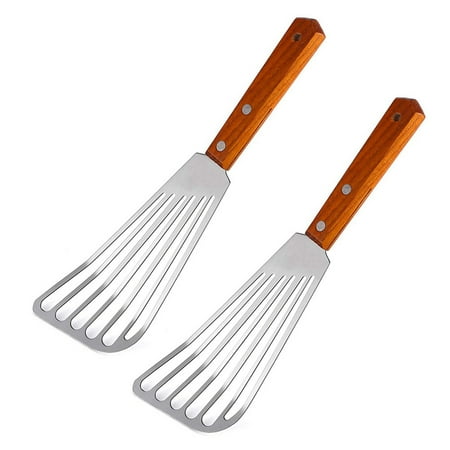 

2X Stainless Steel Fish Spatula Turner Wood Handle Fish Spatula Slotted Turner Kitchen Spatula for Flipping Frying