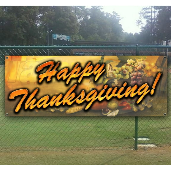 Happy Thanksgiving 13 oz Vinyl Banner With Metal Grommets